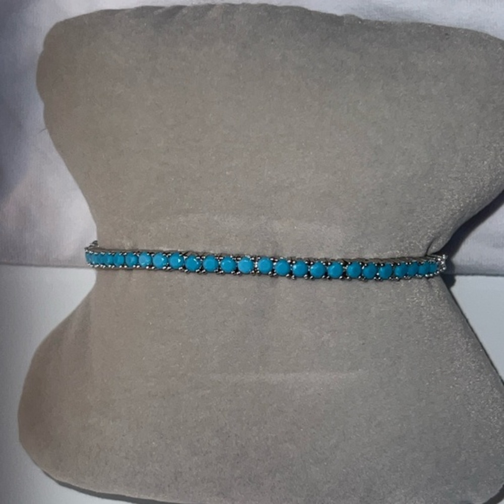 🛍NEW🛍PRETTY Sterling Silver 2 sided BRACELET ( CZ stone and turquoise stone )